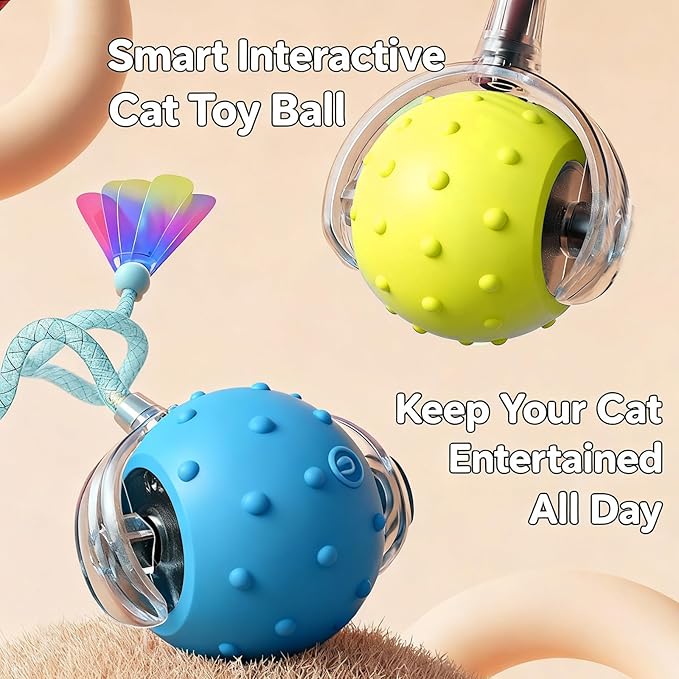 Interactive Cat Toys for Indoor Cats with 3 Tails,Automatic Moving Kitten Toys,Cat Toys for Bored Indoor Adult Cats,Smart Rechargeable Cat Enrichment Toys for Cats to Keep Them Busy, Pet Toy Cat Ball