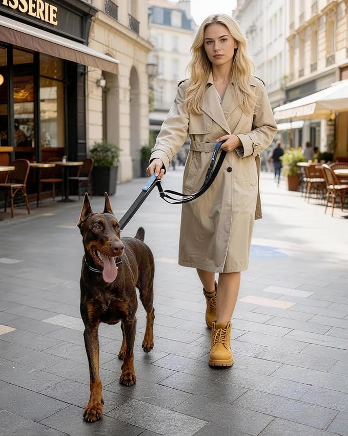Reinforced Crossbody Dog Leash, 4–6ft Adjustable Multifunction Leash with Dual Padded Handles, Durable Nylon Lead Featuring Solid Metal Clips for Daily City & Park Walking