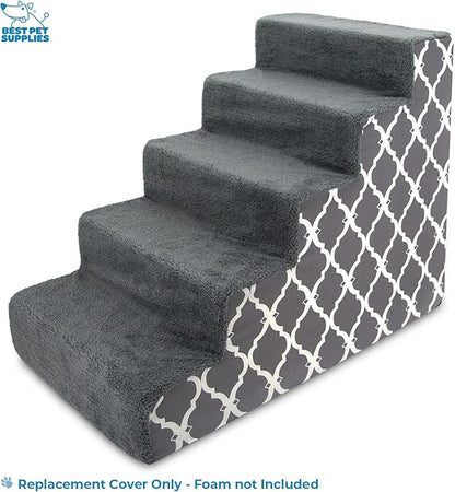 Best Pet Supplies Foam Pet Steps Cover for Small Dogs and Cats, Portable Ramp Stairs for Couch, Sofa, and High Bed Climbing (Cover Only) - Gray Lattice, 5-Step (Cover Only)
