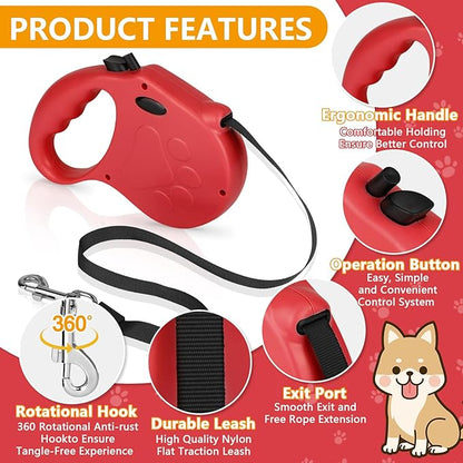 Retractable Dog Leash, 16ft Dog Walking Leash for Small Dogs up to 77lbs, Non-Slip Handle - Red