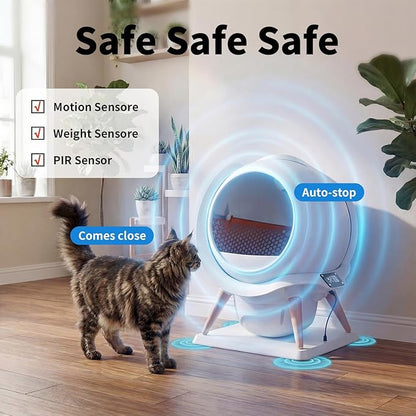 HoneyGuaridan Self-Cleaning Cat Litter Box, Waterproof Automatic Cat Litter Box,App Control, Odourless, Integrated Safety Protection, Water Rinsable and Easy to Clean, for Multiple Cats (3-33lb)