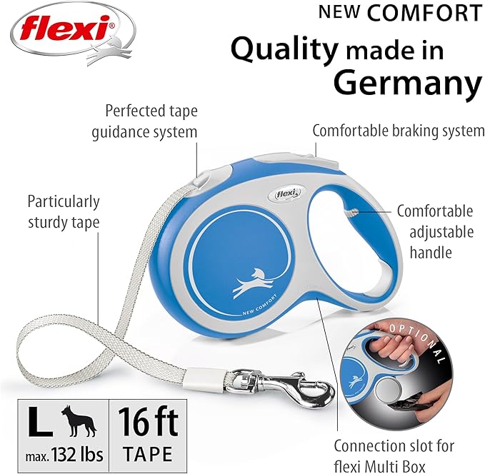 FLEXI New Comfort Retractable Dog Leash (Tape), Ergonomic, Durable and Tangle Free Pet Walking Leash for Dogs Up to 132 lbs, 16 ft, Large, Blue/Pastel