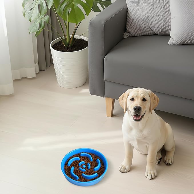 Slow Feeder Dog Bowl, Ceramic 8.3 inch Dog Food Bowls for Small, Medium, and Large Breed, Anti-Slip Maze Puzzle Food Dish to Slow Down Eating (Blue, 8.3 inch)
