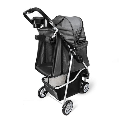 Pet Strollers for Small Medium Dogs & Cats, 3-Wheel Dog Stroller Folding Flexible Easy to Carry for Jogger Jogging Walking Travel with Sun Shade Cup Holder Mesh Window (Black)