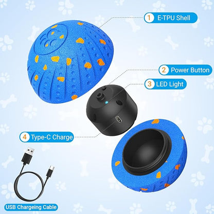 Self-Moving Dog Toy Ball for Small Medium Dogs, 6In Automatic Rolling Bouncing Vibrating Dog Ball, E-TPU Chew-Proof Waterproof, Anxiety Relief Boredom Buster for Indoor Outdoor, O18-Blue