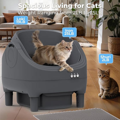 Self Cleaning Litter Box - Open Top Automatic Cat Litter Box with App Control, Odor Control & Anti-Tracking, Large Capacity for Multiple Cats, Quiet Operation, Safety Anti-Pinch Includes Trash Bags
