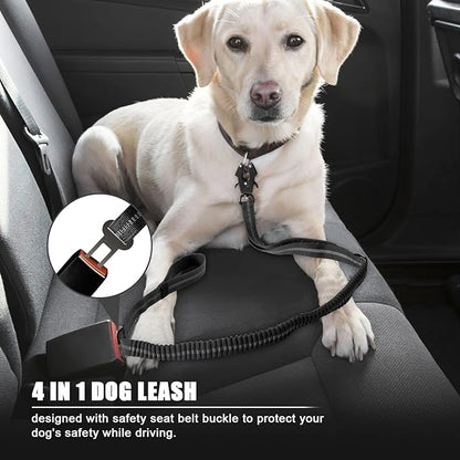 Raipult Tactical Heavy Duty Bungee Dog Leash for Medium Large Dogs that Pull, Military K9 Working Lead, 4-6FT Shock Absorbing Frog Clip Leash with Padded Traffic Handle & Car Seatbelt, Black