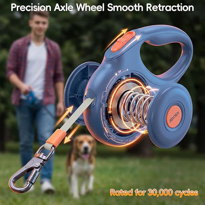 Retractable Dog Leash 10FT for Small & Medium Dogs, Sturdy Heavy-Duty Nylon Tape with Secure Locking Carabiner & Poop Bag Holder, Smooth One-Hand Control, Anti-Slip Handle, Tangle-Free Design (Blue)