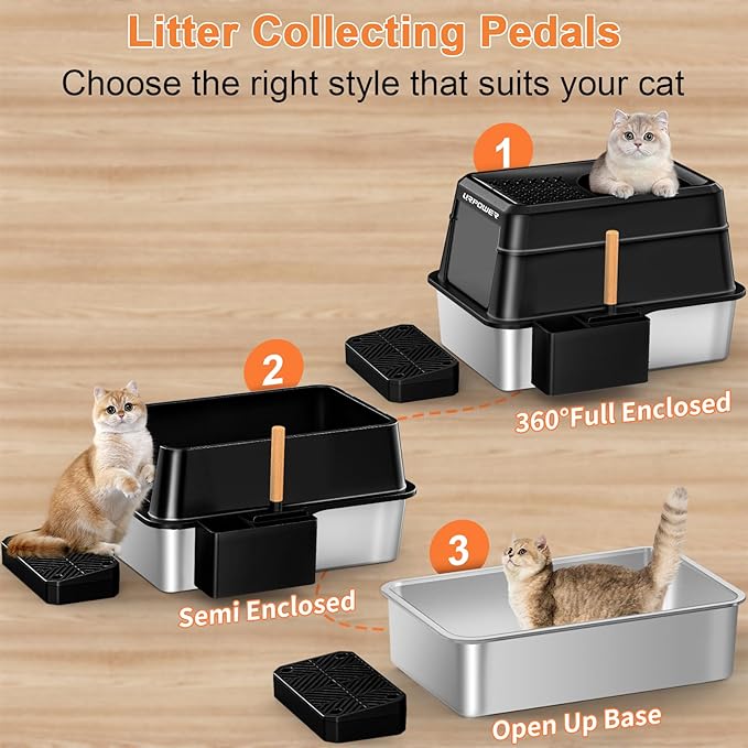 XXXXL Stainless Steel Cat Litter Box with Lid 110° Flip-Top Extra Large Enclosed Litter Box Non-Sticky Metal Pan with High Sided & Scoop, Front & Top Entry, Anti-Leakage, Easy Cleaning, 28"x20.5"x20"