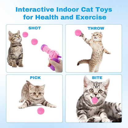 Dorhui 31Pcs Cat Ball Toy Launcher Gun, 30Pcs Plush Fuzzy Balls Launcher Cat Toy for Cats with 1 Gun, Cat Fetch Toy Gun Shooter, Kitten Toys for Indoor, Plush Ball Shoot Gun for Kitty