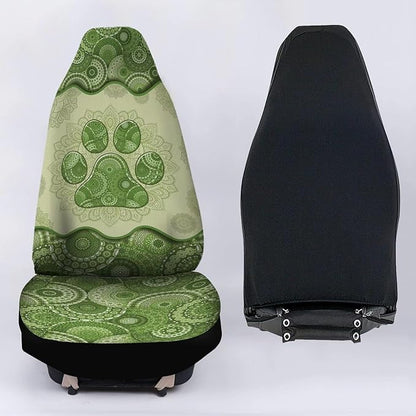2pcs Waterproof Durable Car Seat Cover, Green Boho Dog Paw Mandala Printed Auto Front Seats Protector for Men Women Fit SUV Truck Sedans