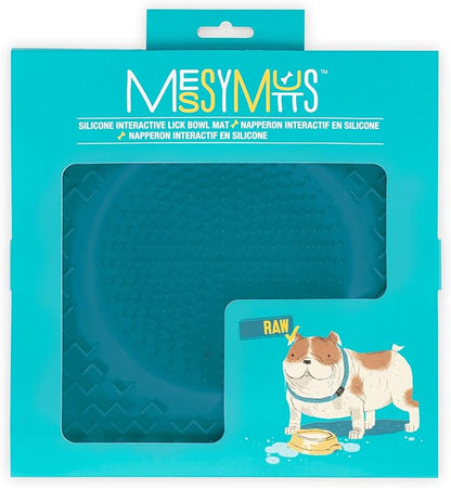 Messy Mutts Silicone Therapeutic Licking Bowl Mat | 10" x 10" | Slow Feeder Mat for Boredom & Anxiety | Lick Pad for Dogs & Cats (Blue)