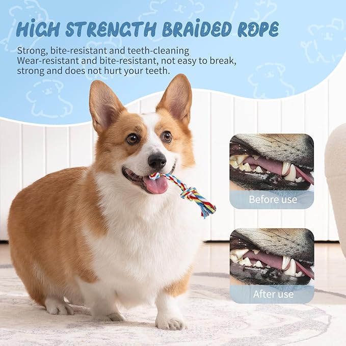 90PCS Dog Rope Toys, Cotton Rope Toy, Multi-Color Ropes Toys for Dogs, Dog Accessories for Small and Medium Dogs, Puppy Essentials (Blue)