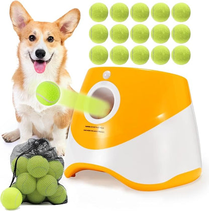 SOCO Automatic Ball Launcher for Dogs, USB Rechargeable with 3 Distances (10/20/30 ft), Safety LED Indicator, Include 15 Tennis Balls, Indoor/Outdoor Fetch Toy for Small/Medium Dogs