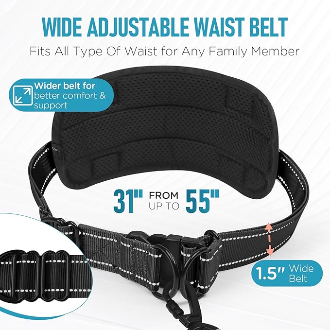 Hands Free Large Dog Leash, 6-8 FT Bungee Leash with Waist Belt for Dog Up to 150 lbs, Running Walking Jogging