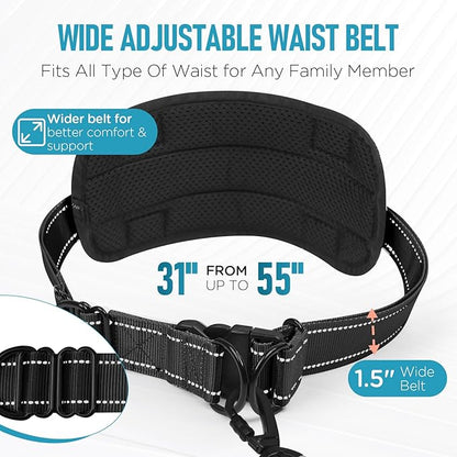 Hands Free Large Dog Leash, 6-8 FT Bungee Leash with Waist Belt for Dog Up to 150 lbs, Running Walking Jogging