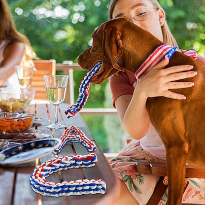 Vehomy 3-Pack Independence Day Dog Cotton Rope Toys - U S A Shape, American Flag Colors, Durable Cotton Rope, Chew & Dental Health, Medium Dogs