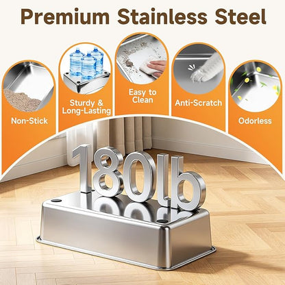 Stainless Steel Litter Box with Lid, Side Entry Extra Large High Sided Enclosure Litter Box, Removable Upper Cover Leak-Proof Odorless Non-Stick Easy Clean Metal Pan with Scoop & Mat