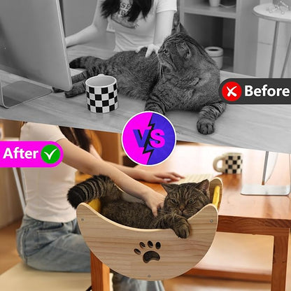 Cat Window Perch Hammock Bed with Strong Suction Cups, Space-Saving Window Cat Bed for Indoor Cats, Multi-Use Moon Shelf for Desk or Window