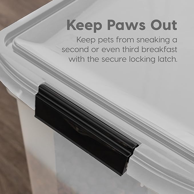 IRIS USA Airtight Dog Food Storage Container, WeatherPro, Up to 50 lbs, Removable Wheels, for Dog Cat Bird and Other Pet Food Storage Bin, Keep Fresh, Translucent Body, Made in USA, Clear/Gray