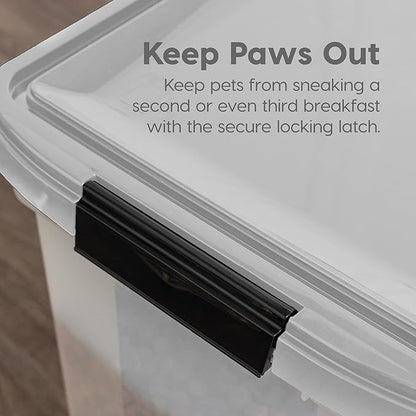 IRIS USA Airtight Dog Food Storage Container, WeatherPro, Up to 50 lbs, Removable Wheels, for Dog Cat Bird and Other Pet Food Storage Bin, Keep Fresh, Translucent Body, Made in USA, Clear/Gray