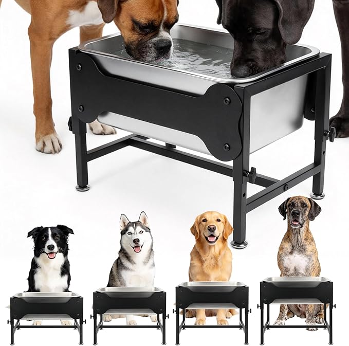 YUEPET 4 Gallon Elevated Dog Water Bowl for Large Extra Large Dogs Stainless Steel Dog Bowl with 4 Heights Adjustable Metal Anti-Slip Stand Pet Food Bowl for Joint Pressure Relief Indoor Outdoor Use