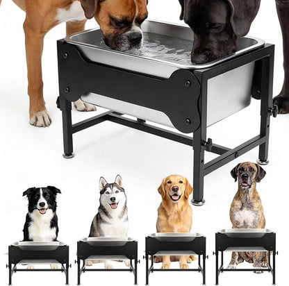 YUEPET 4 Gallon Elevated Dog Water Bowl for Large Extra Large Dogs Stainless Steel Dog Bowl with 4 Heights Adjustable Metal Anti-Slip Stand Pet Food Bowl for Joint Pressure Relief Indoor Outdoor Use
