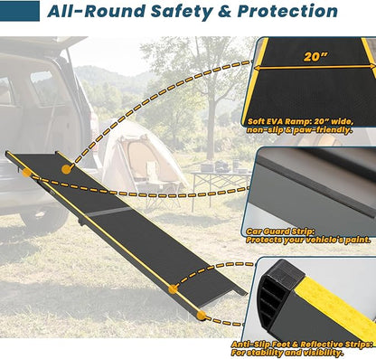 75” Dog Ramp for Car, Extra Long & Wide Pet Ramp for Large Dogs up to 300LBS, Heavy Duty Folding Dog Car Ramp for SUV/Truck/RV with Soft EVA Mat & Auto Lock, Portable Dog Ramp for SUV, Gray