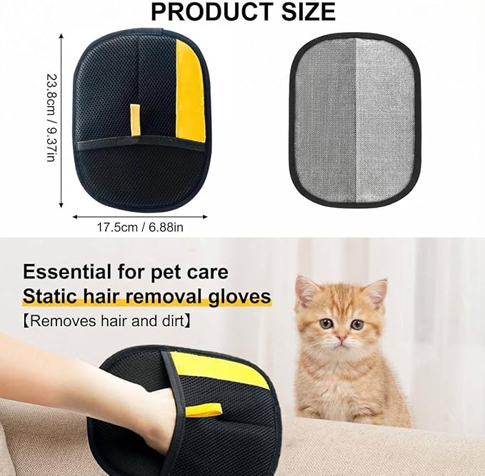 Electrostatic Pet Hair Removal Gloves for Cats & Dogs–Upgraded Reusable Magic Brush Tool for Quick Wiping on Couch,Carpet,Laundry,Car Seat & Pet Beds(2PC,Yellow)