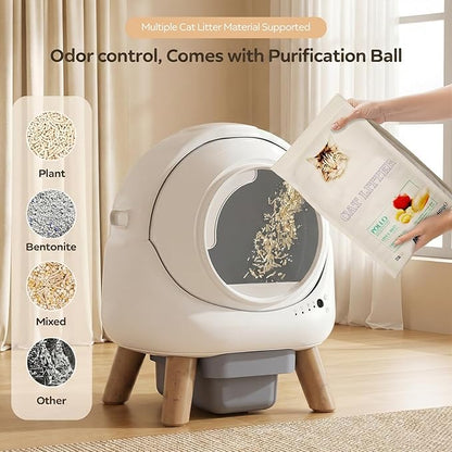 Self-Cleaning Litter Box for Multiple Cats, Smart APP Control with Safety Sensors, 15-Day Odor Control, Extra Large Waste Bin, Ultra Quiet Automatic Cat Litter Box, White