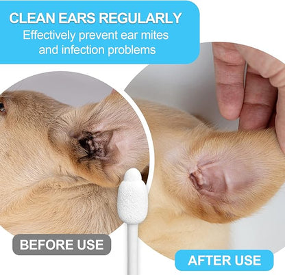 Dog Ear Cleaning Swabs 56pcs– Gourd-Shaped Cotton Tips for Dogs' Ears – Gentle Ear Cleaning Sticks for Oily-Eared Breeds, Pet Grooming, Bathroom or Travel Use