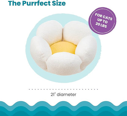 Catstages Purrfect Petals Flower Cat Bed with Plush Support and Raised Sides, White, 21 in - Secure, Soft, Comfortable Bed for Cats and Kittens