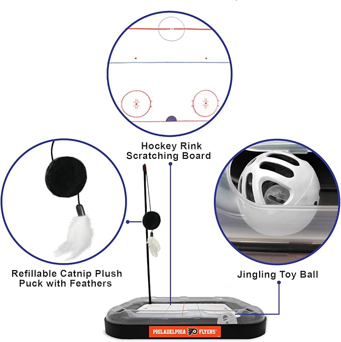 Pets First NHL Philadelphia Flyers Hockey Field 5-in-1 Cat Scratcher Toy with Interactive Cat Ball & Bell