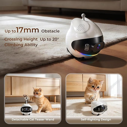 AEZ Robot Camera on Wheels 1080P Dual Lens,Indoor Movable Security Camera with 2-Way Talk,Blinky Bot with Night Vision,Distance Bot App Control for Cats/Dogs/Baby/Elderly (SD/Cloud Storage)