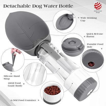 TIOVERY Dog Water Bottle Dispenser for Walking, Pet Water Feeder Container Portable with Drinking Cup Bowl Outdoor Hiking, Travel Large Grey