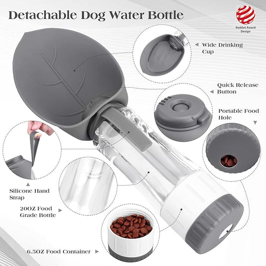 TIOVERY Dog Water Bottle Dispenser for Walking, Pet Water Feeder Container Portable with Drinking Cup Bowl Outdoor Hiking, Travel Large Grey
