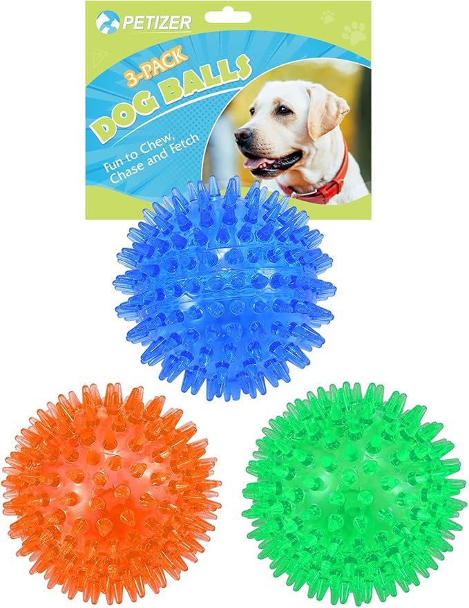 petizer 3 Pack 2.5” Squeaky Dog Toy Balls, Floating Pool Balls, Spiky Dog Balls Water Toys, Durable Interactive Fetch Toys for Puppy, Dog Chew Toys for Teething (2.5", Small Dog)