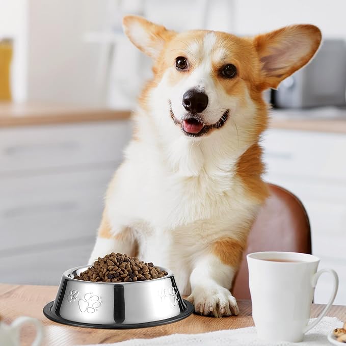 Tanlade 8 Pack Stainless Steel Dog Bowls Metal with Rubber Base Non-Slip Pets Puppy Cats Feeding Food and Water Bowls Dishwasher-Safe for Indoor Small Medium Large Dogs Cats Kitten Rabbit(7 oz)