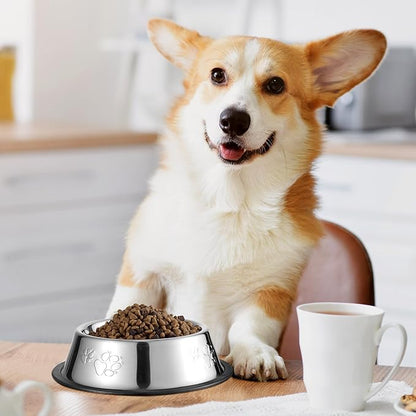 Tanlade 8 Pack Stainless Steel Dog Bowls Metal with Rubber Base Non-Slip Pets Puppy Cats Feeding Food and Water Bowls Dishwasher-Safe for Indoor Small Medium Large Dogs Cats Kitten Rabbit(7 oz)