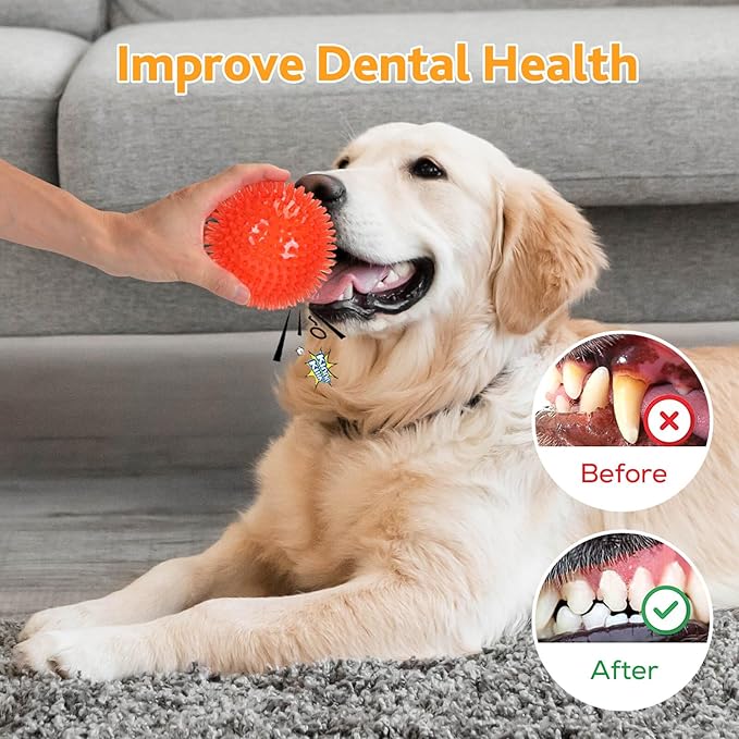 petizer 2-Pack 4.5" Squeaky Dog Toy Balls, Floating Dogs Pool Balls, Dog Spiky Balls, Interactive Fetch Toys for Puppy, Dog Chew Toys (4.5", Large Dogs)
