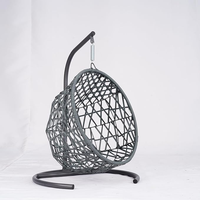 Cat Swing Bed with Stand & Cushion Indoor Outdoor, Cat Egg Chair with Rattan Wicker Appearance, Indoor Hanging Swinging Hammocks Cats Bed for Cat, Dogs, and Small Animals (Gray)