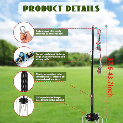 Tug of War Dog Toy: Height Adjustable Spring Pole with 2 Ropes,Tether Tug Outdoor Interactive Dog Toy for Large Medium Dogs,Heavy Duty Dog Solo Play Exercise Toy