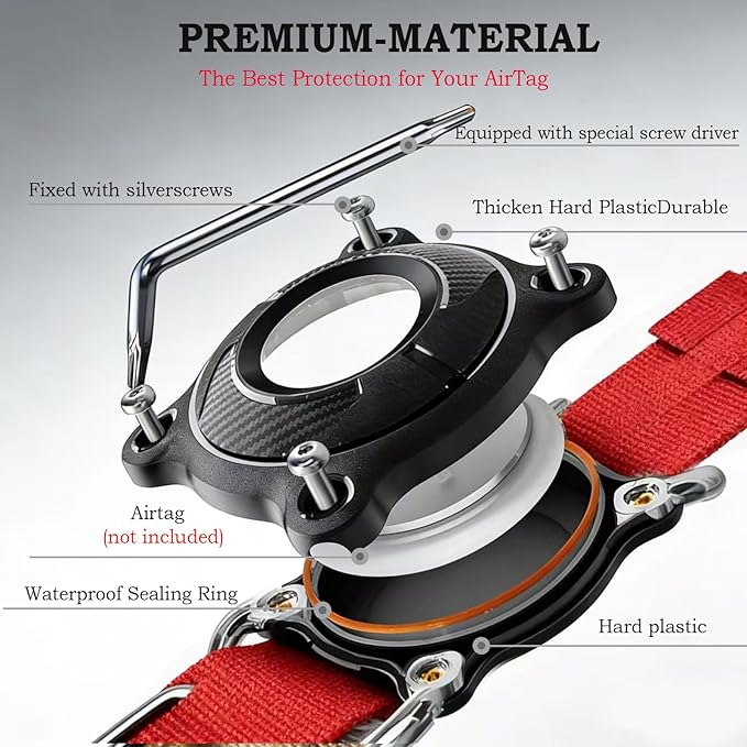 Xqpetlihai Upgraded AirTag Dog Collar Waterproof Tactical Dog Collar with AirTag Holder Heavy Duty Dog Collars for Large Dogs(Red，XL