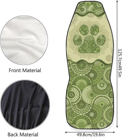 Dreaweet Boho Dog Paw Print Car Seat Covers for Women Green 2 Piece Car Front Seat Cover Washable Universal Bucket Seat Covers for Cars SUV Sedan Trucks