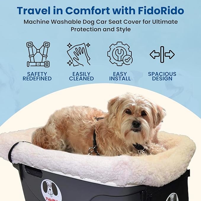 FidoRido Dog Car Seat Cover Machine Washable Replacement Sherpa Cover, Comfortable & Durable, for Cars & SUVs, Seat Protector for Dogs, Vacation and Travel Essential, Beige Sherpa