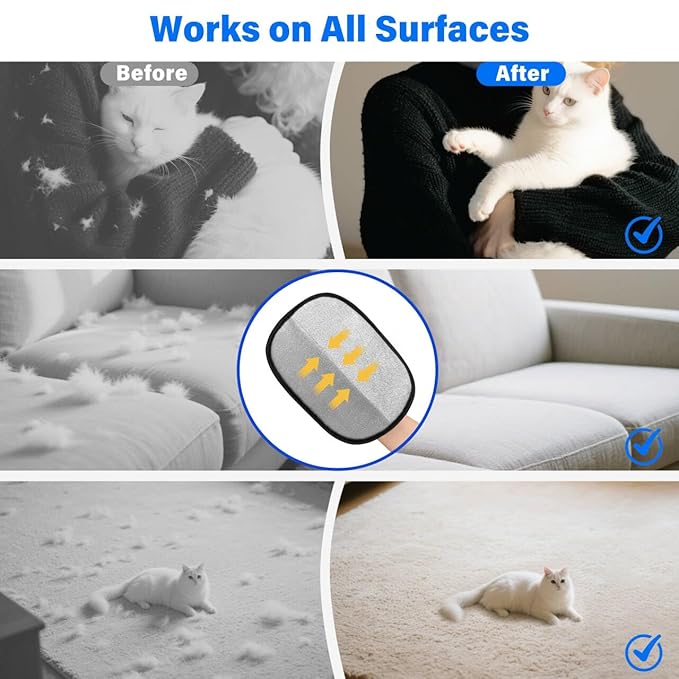 Pet-Hair-Removal-Glove 2PCS Cat & Dog Hair Remover Mitt for Couch, Furniture,Carpet,Car Seat Double-Sided-Pet-Grooming-Mitt Electrostatic-Remover-Fur-Cleaning-Glove Reusable Dog & Cat Deshedding Tool