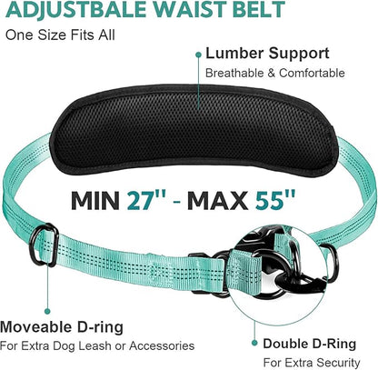 Hands Free Dog Leash, Waist Leash for Dog Walking, Dog Walking Accessories, Retractable Bungee with Double Padded Handles, Green