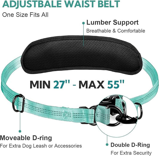 Hands Free Dog Leash, Waist Leash for Dog Walking, Dog Walking Accessories, Retractable Bungee with Double Padded Handles, Green