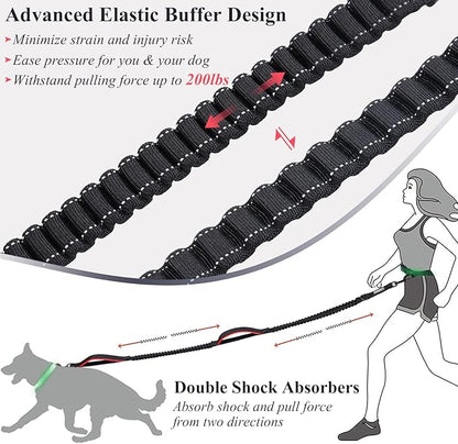 VIVAGLORY Hands Free Dog Leash Bungeetwin Running Dog Leash with Waist Belt for Running Walking & Jogging, Bungee & Around Waist for Pet, M, Black/Red