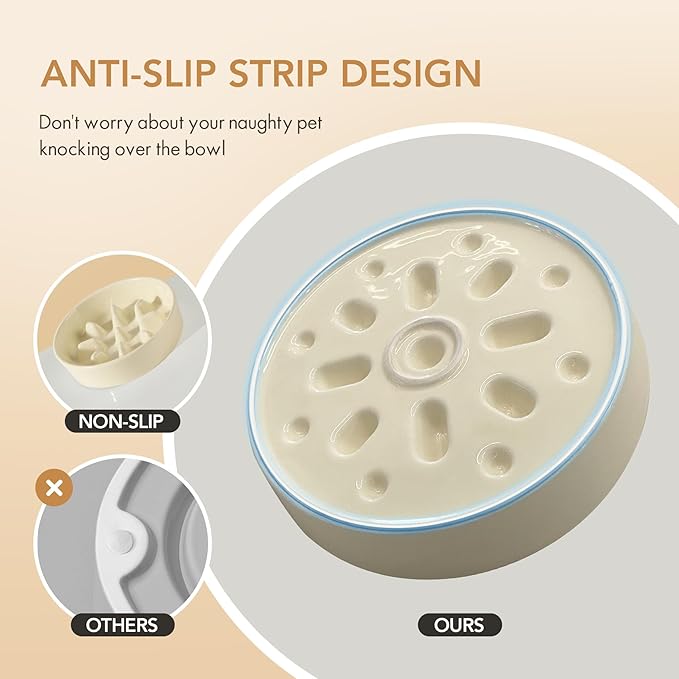 Ceramic 1.2 Cup Raised Slow Feeder Dog Bowl Set, Elevated 6.1inch Bowl and 7.3inch Slow Pet Food Dish with Wooden Stand for Small and Medium Dog (2 xLight Yellow+ Stand)